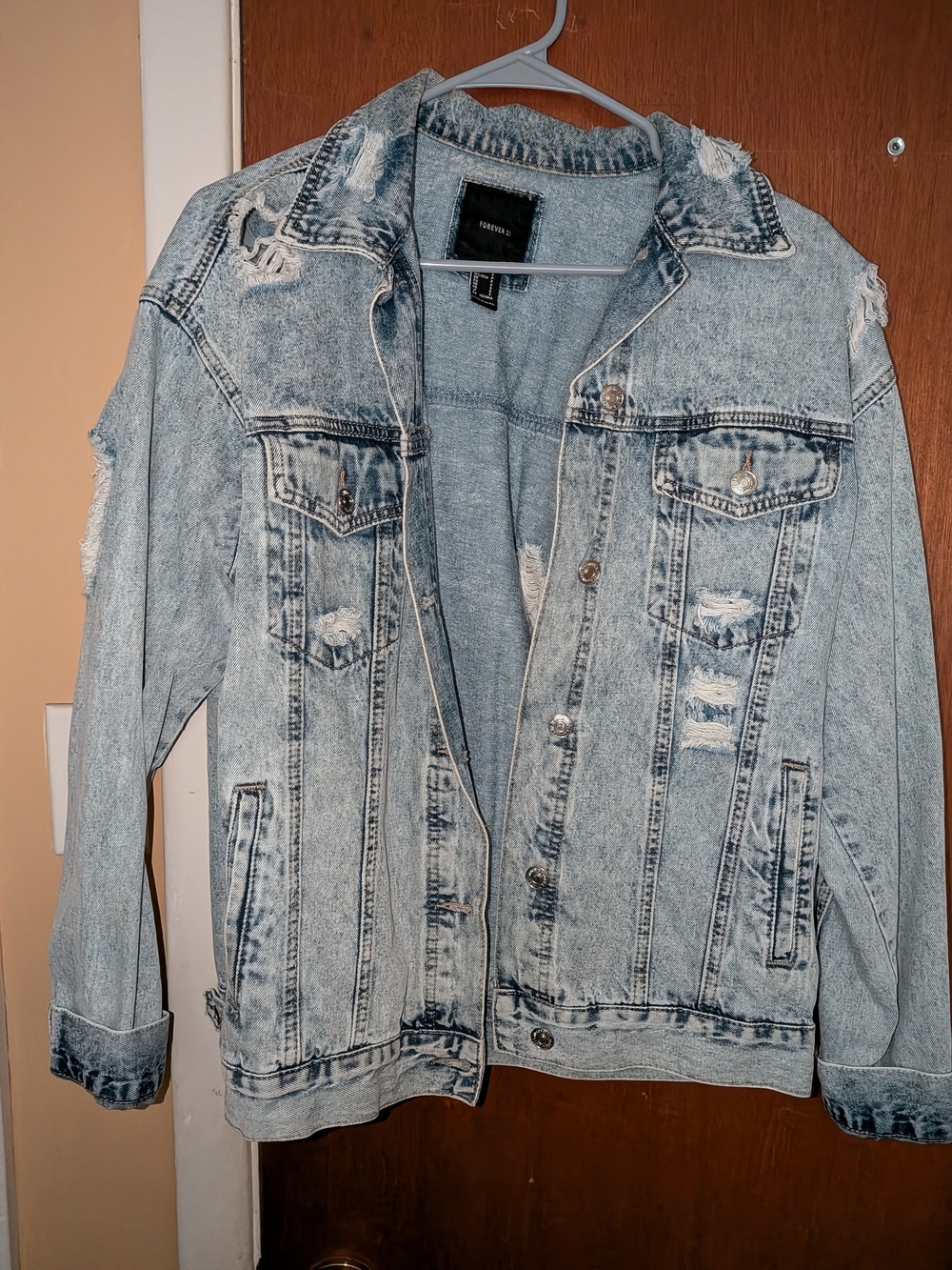 Forever 21 Light Blue Distressed Denim Jacket